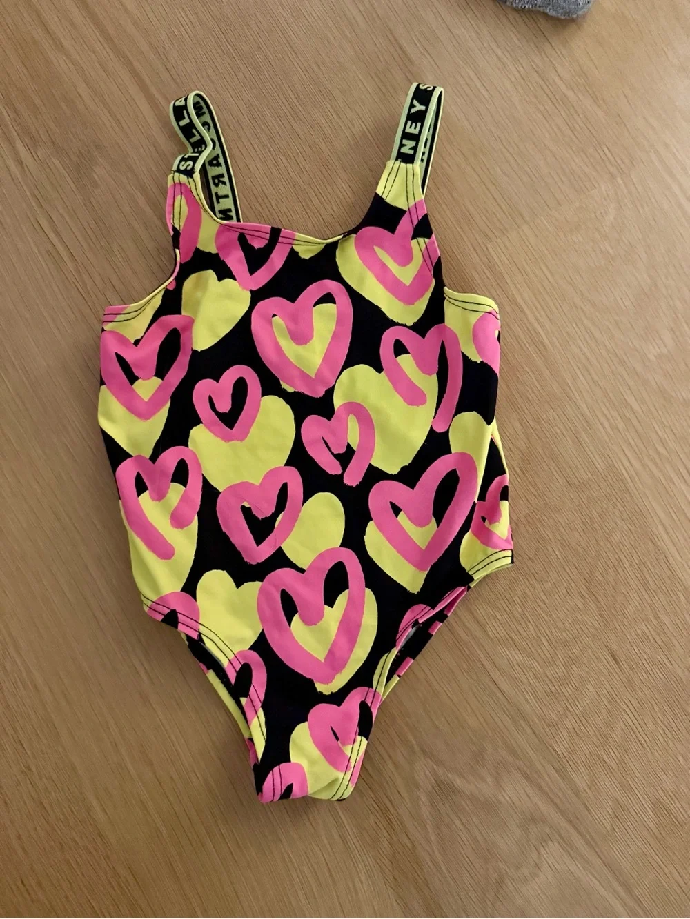 Stella McCartney Kids Black Neon Pink & Lime Heart Swim One-Piece